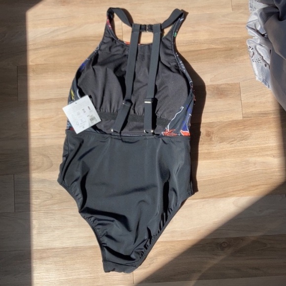 Ecobeach one piece swimsuit high neck black w floral printed swimsuit L - Picture 13 of 17